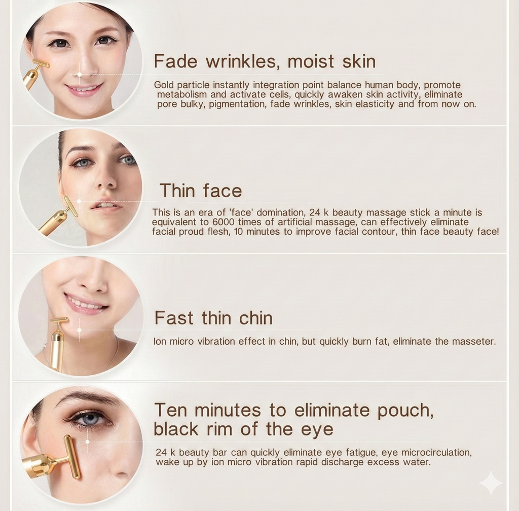 24K Gold Energy Beauty Bar Electric Facial Massage Roller